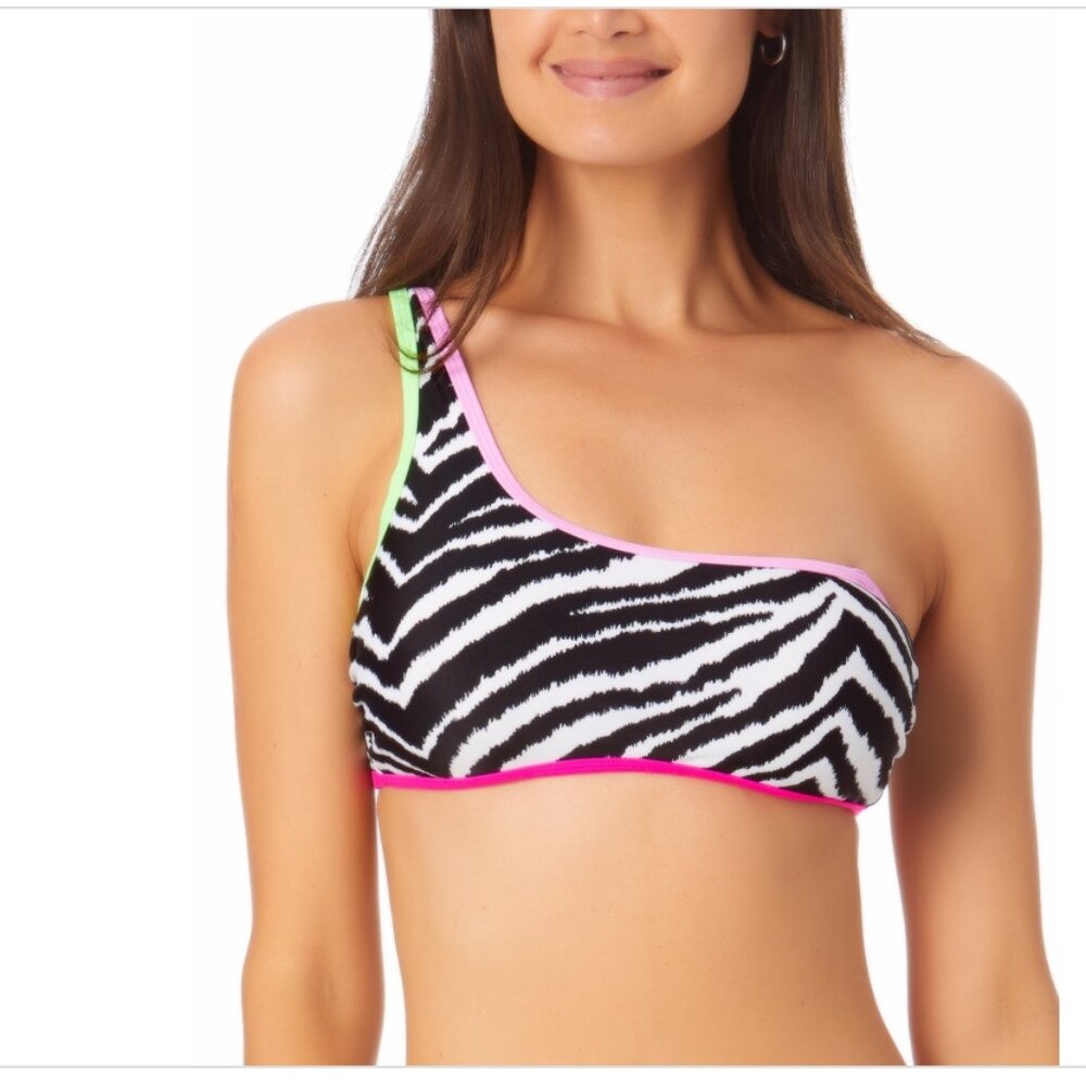 Juniors Womens Animal Print One Shoulder Bikini Swim Top